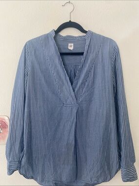 GAP Blue and White Striped V-Neck Tunic